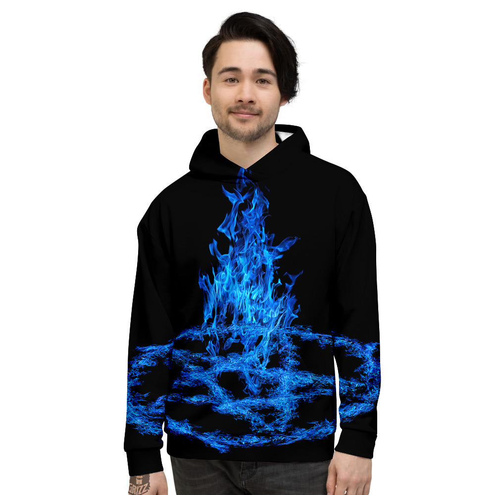 Pentagram Blue Flame Print Men's Hoodie-grizzshop