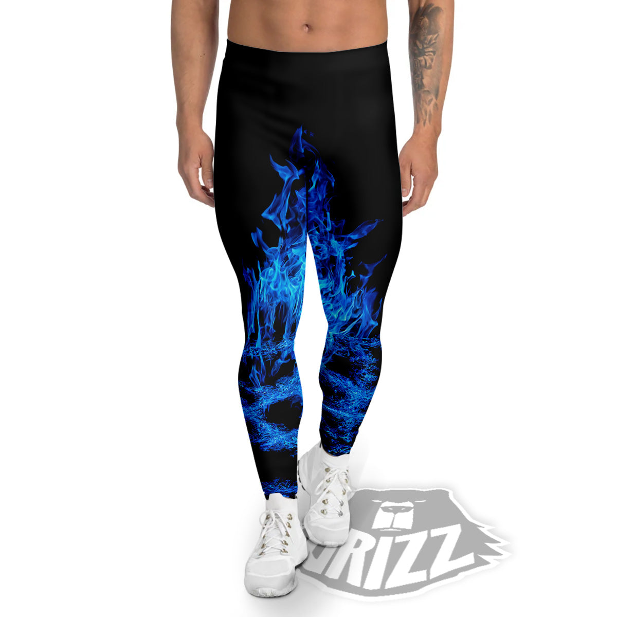 Pentagram Blue Flame Print Men's Leggings-grizzshop