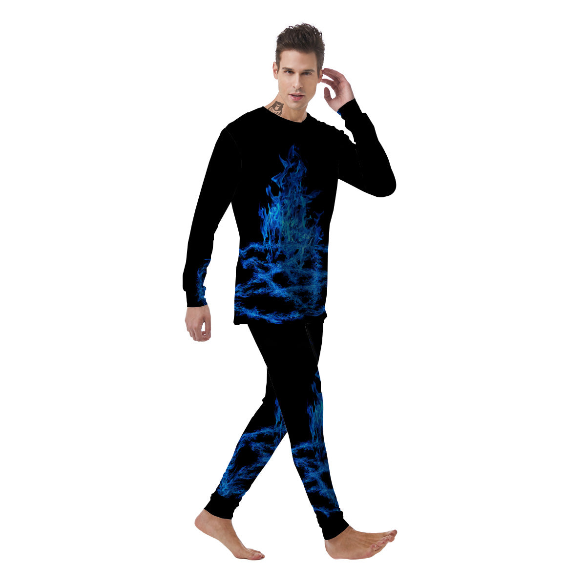Pentagram Blue Flame Print Men's Pajamas-grizzshop