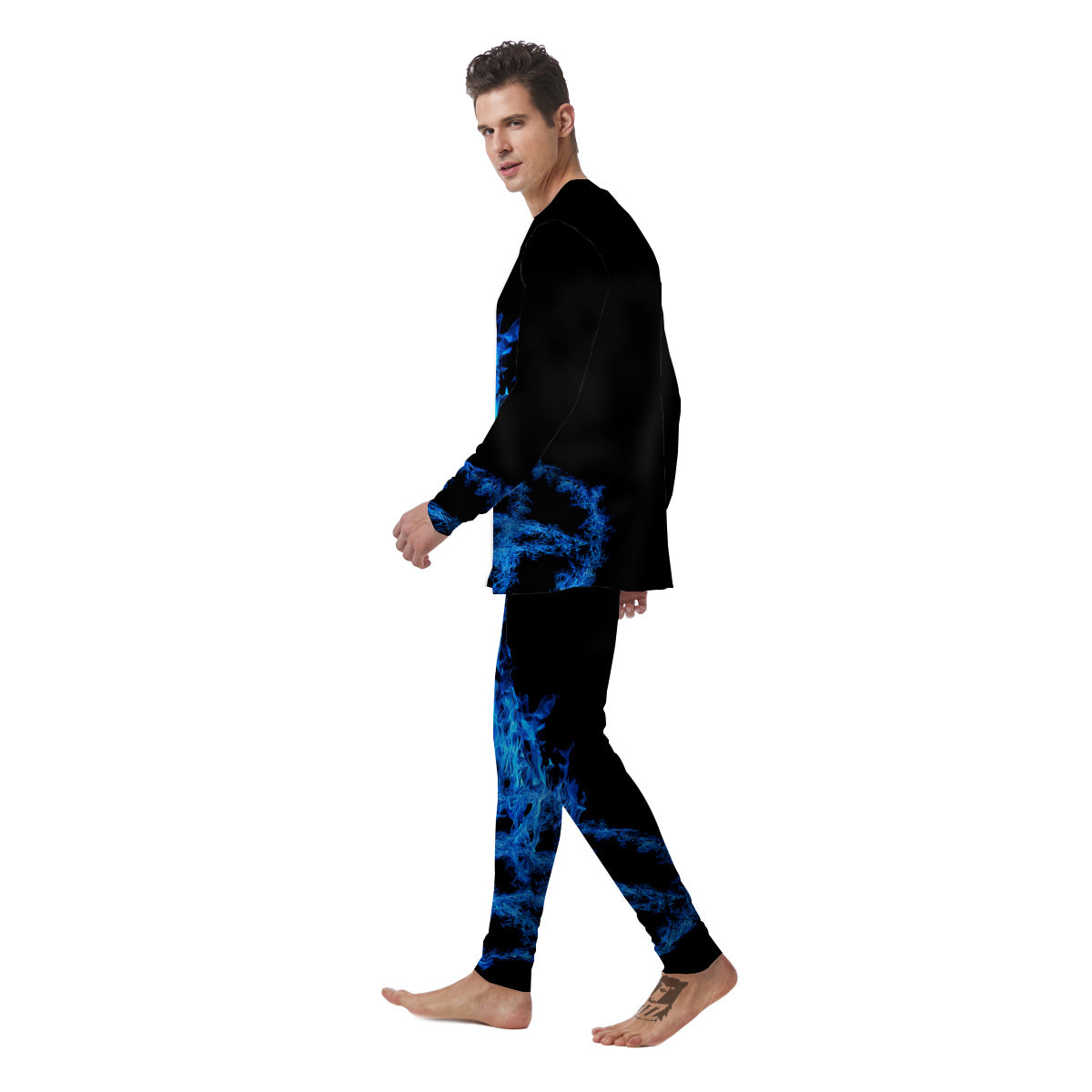 Pentagram Blue Flame Print Men's Pajamas-grizzshop