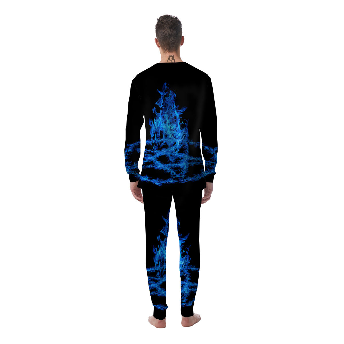 Pentagram Blue Flame Print Men's Pajamas-grizzshop