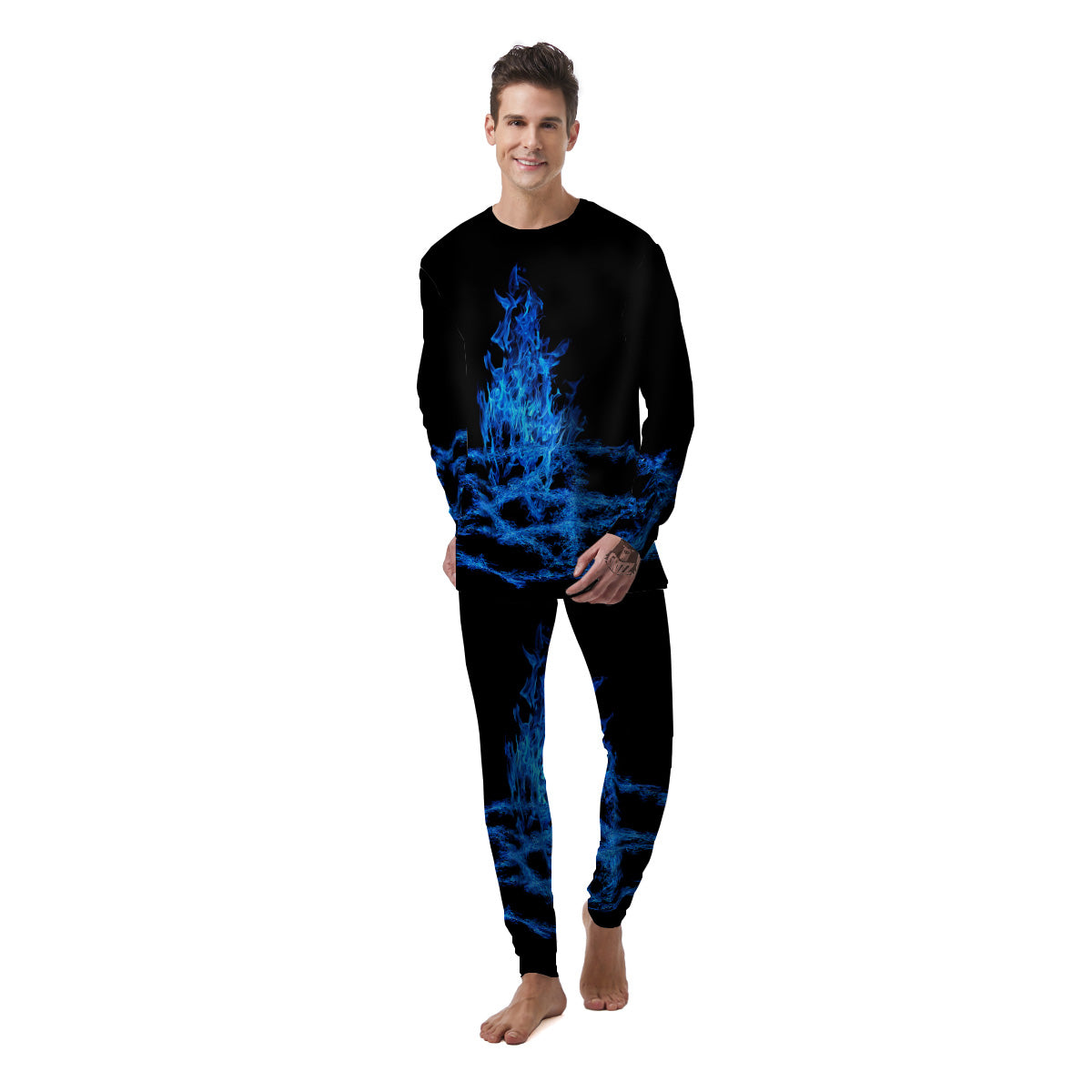 Pentagram Blue Flame Print Men's Pajamas-grizzshop