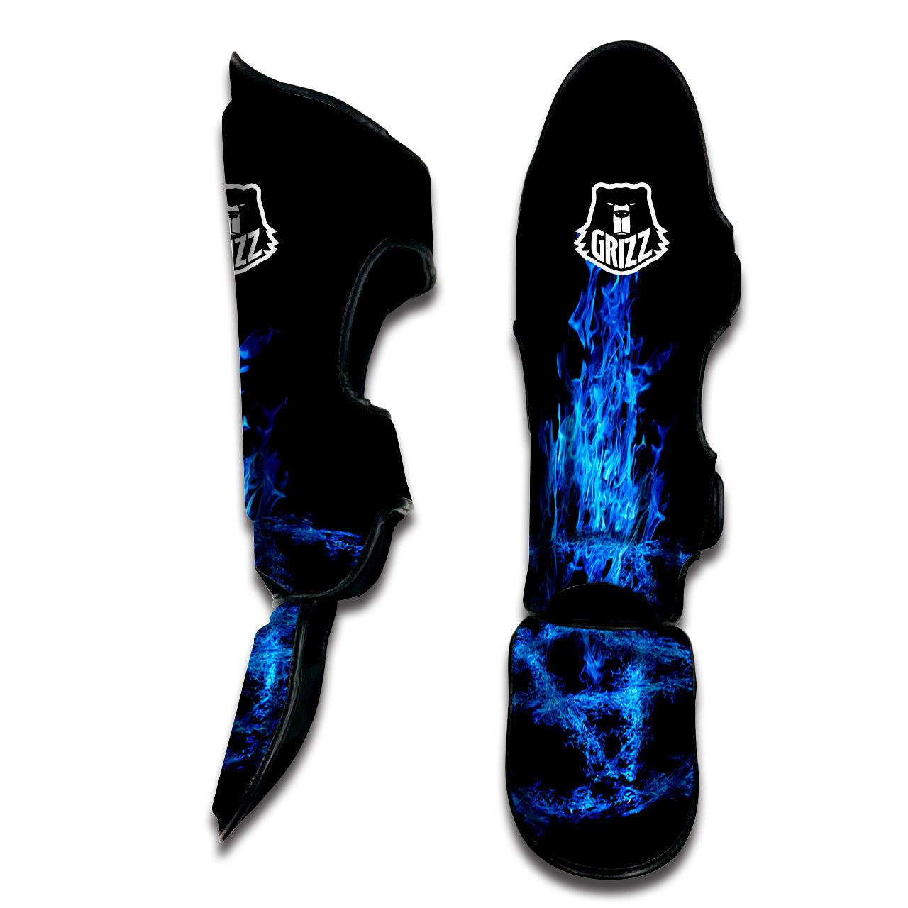 Pentagram Blue Flame Print Muay Thai Shin Guards-grizzshop