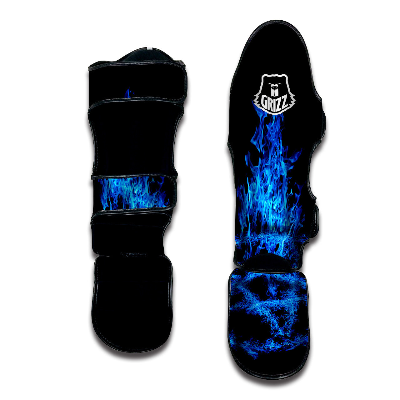 Pentagram Blue Flame Print Muay Thai Shin Guards-grizzshop
