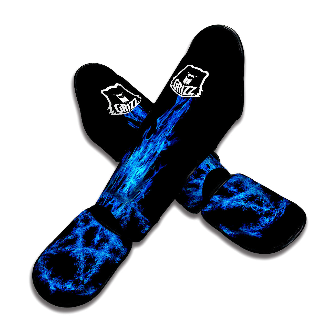Pentagram Blue Flame Print Muay Thai Shin Guards-grizzshop