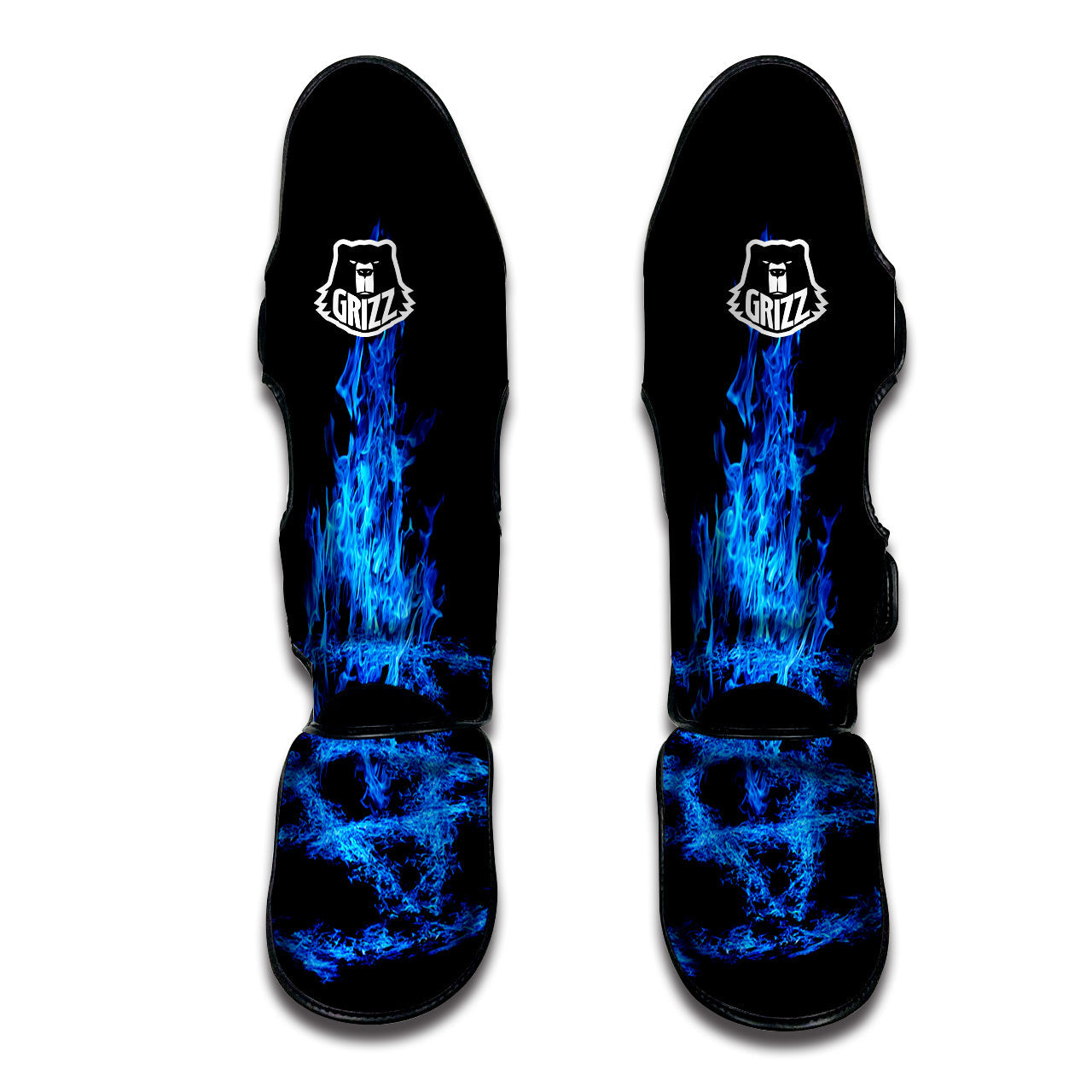 Pentagram Blue Flame Print Muay Thai Shin Guards-grizzshop