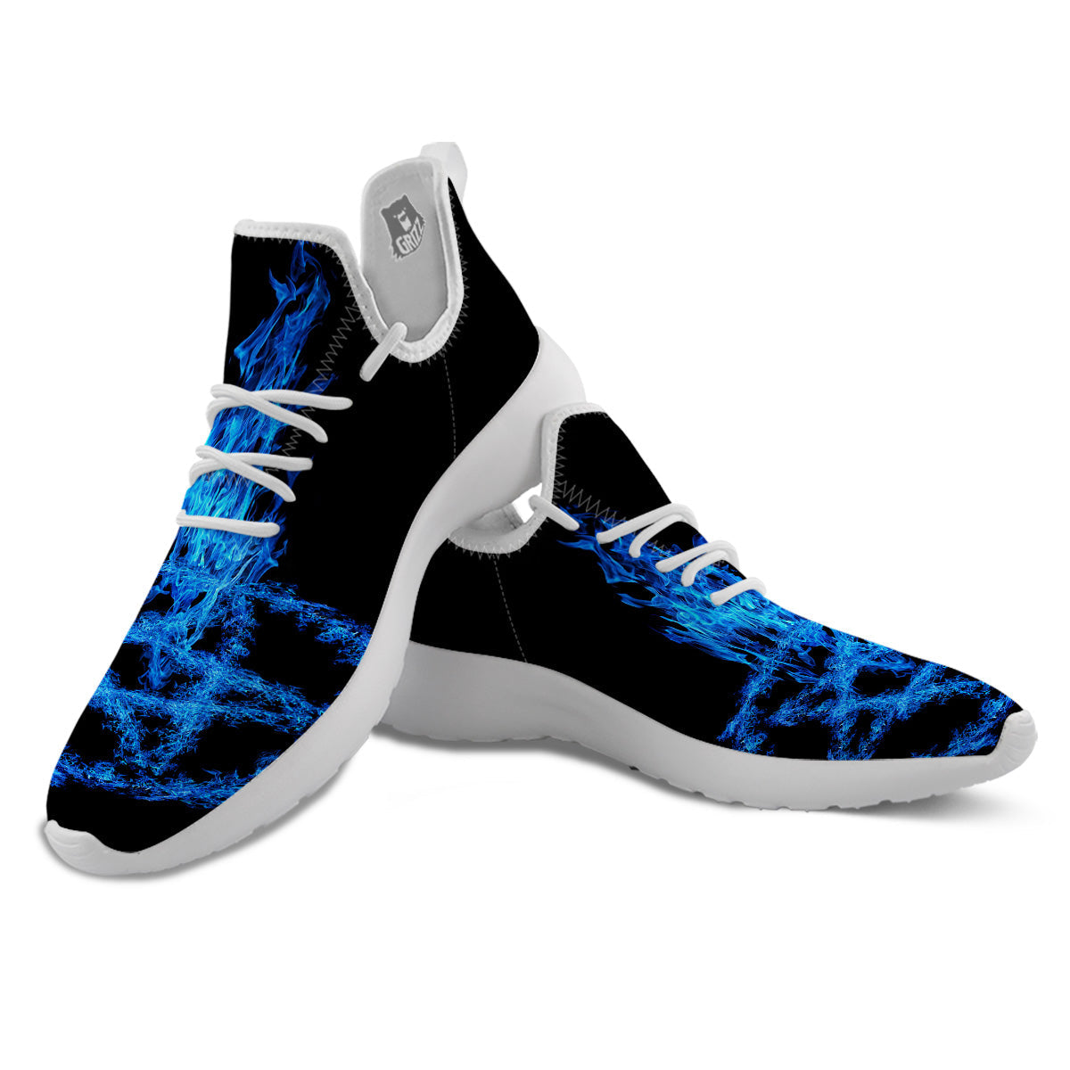 Pentagram Blue Flame Print White Athletic Shoes-grizzshop
