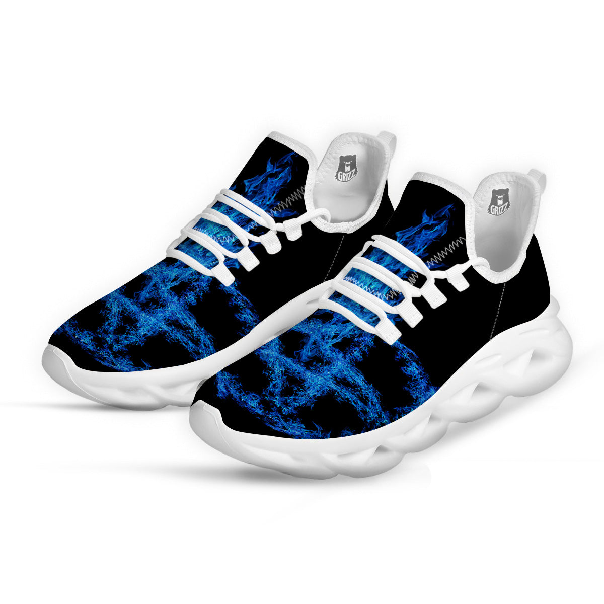 Pentagram Blue Flame Print White Running Shoes-grizzshop