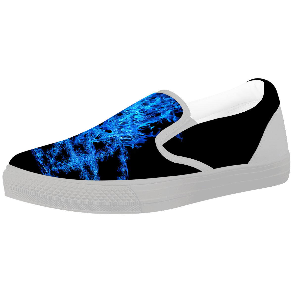 Pentagram Blue Flame Print White Slip On Shoes-grizzshop