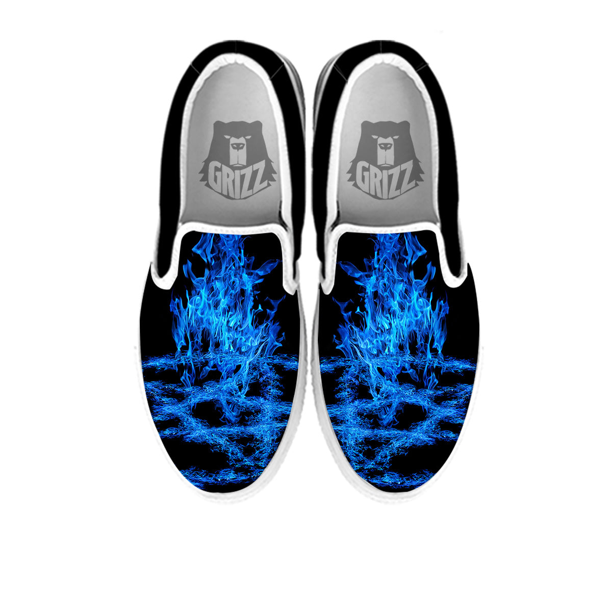 Pentagram Blue Flame Print White Slip On Shoes-grizzshop