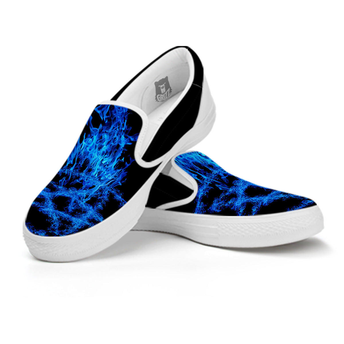 Pentagram Blue Flame Print White Slip On Shoes-grizzshop