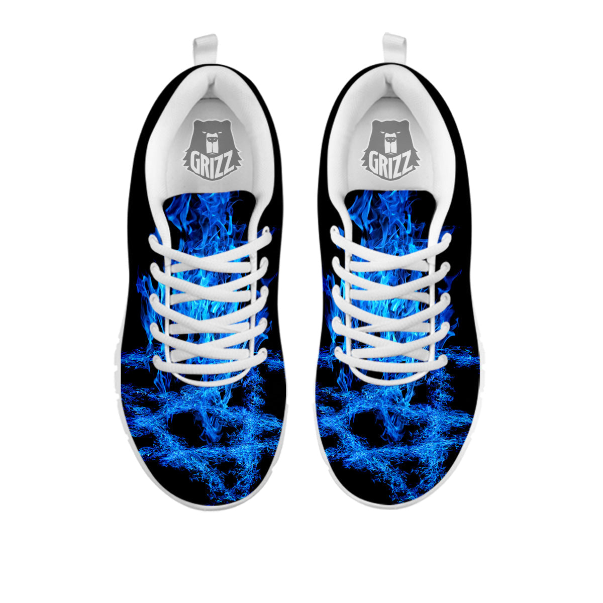 Pentagram Blue Flame Print White Sneaker-grizzshop
