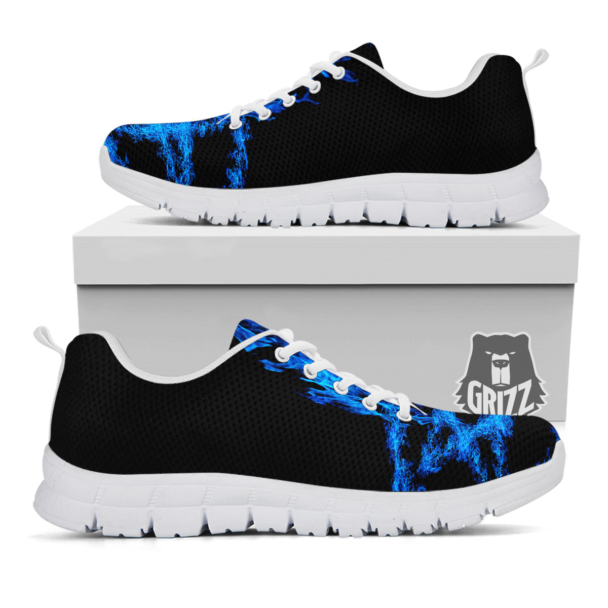 Pentagram Blue Flame Print White Sneaker-grizzshop