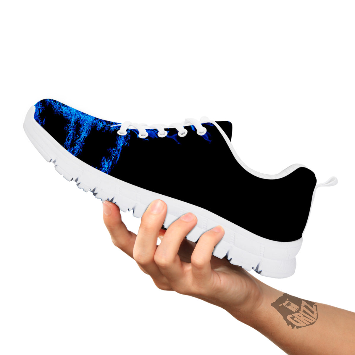 Pentagram Blue Flame Print White Sneaker-grizzshop