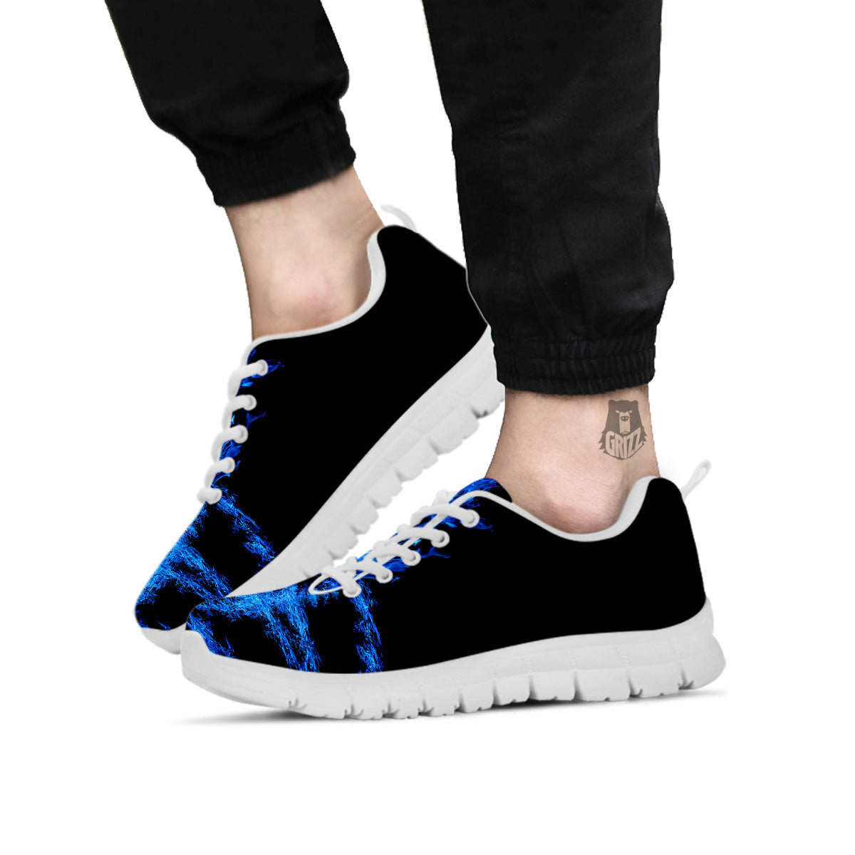 Pentagram Blue Flame Print White Sneaker-grizzshop