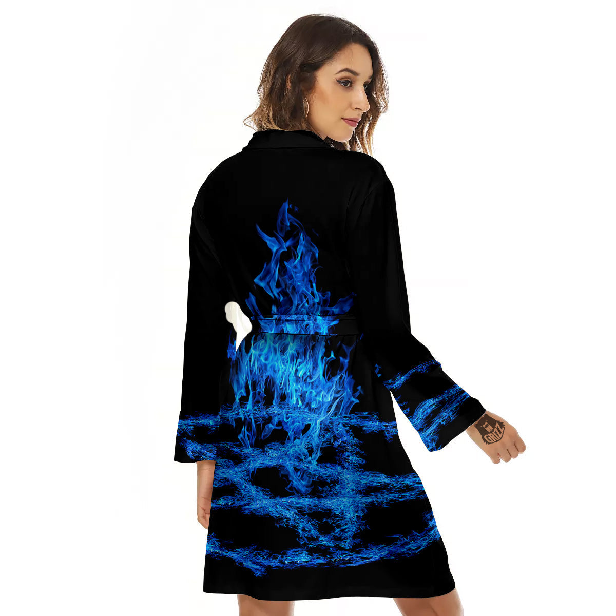 Pentagram Blue Flame Print Women's Robe-grizzshop