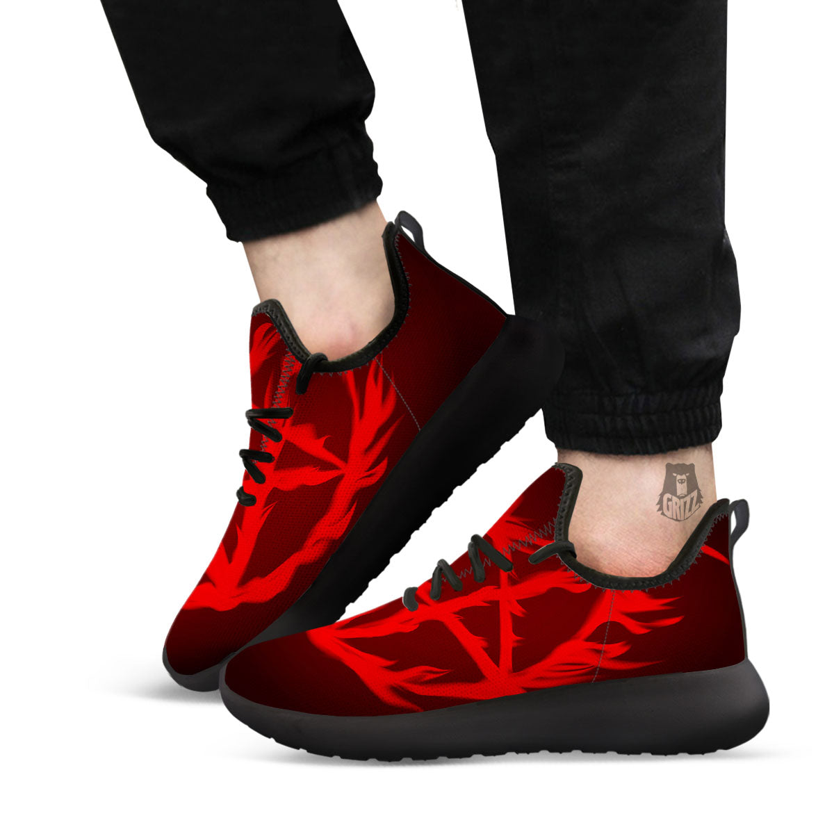 Pentagram Fiery Reversed Print Black Athletic Shoes-grizzshop