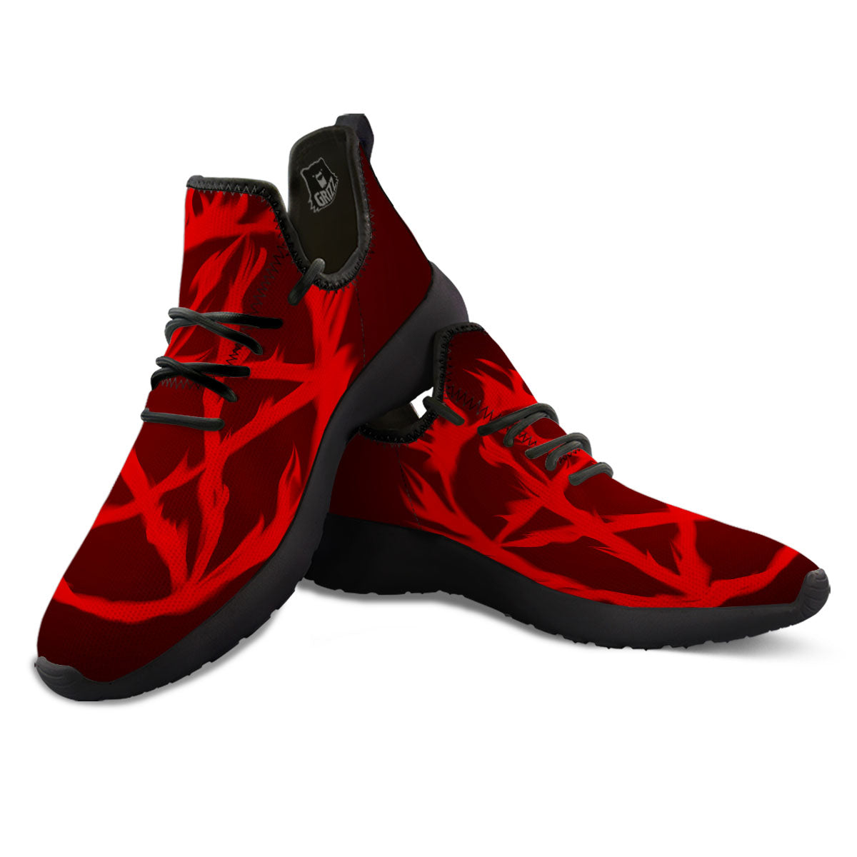 Pentagram Fiery Reversed Print Black Athletic Shoes-grizzshop