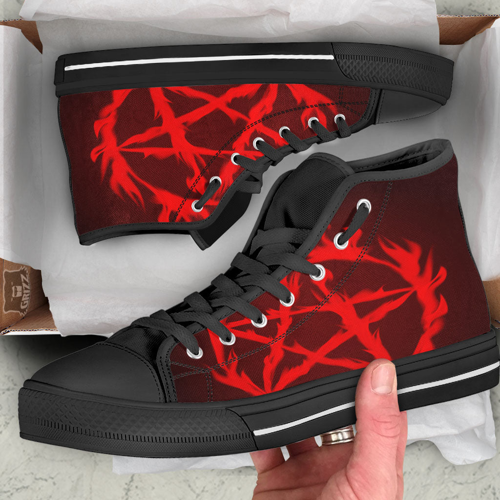 Pentagram Fiery Reversed Print Black High Top Shoes-grizzshop
