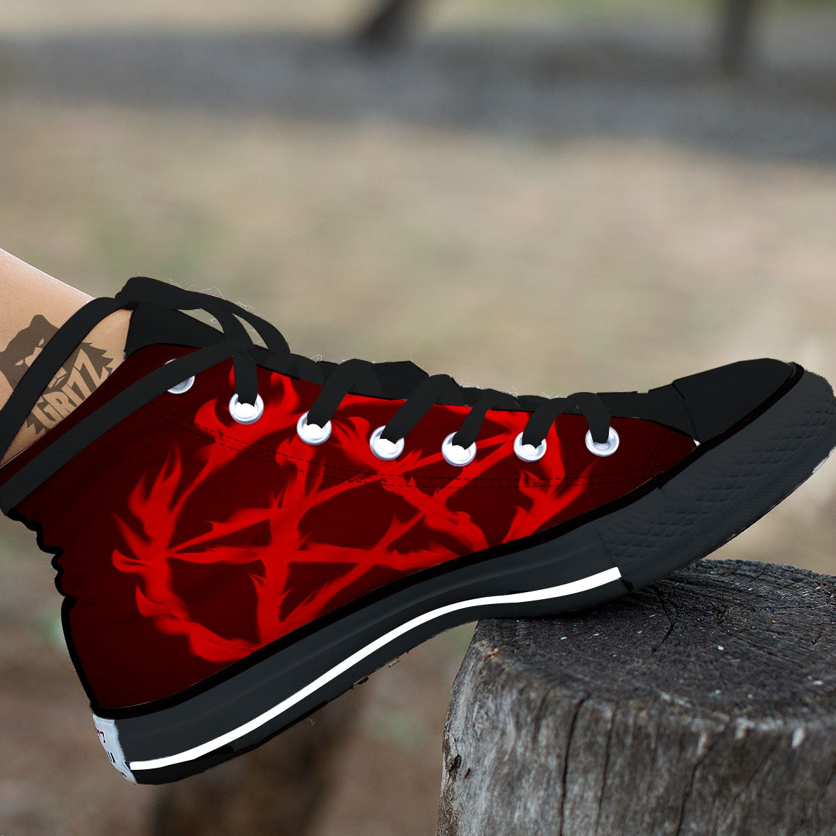 Pentagram Fiery Reversed Print Black High Top Shoes-grizzshop