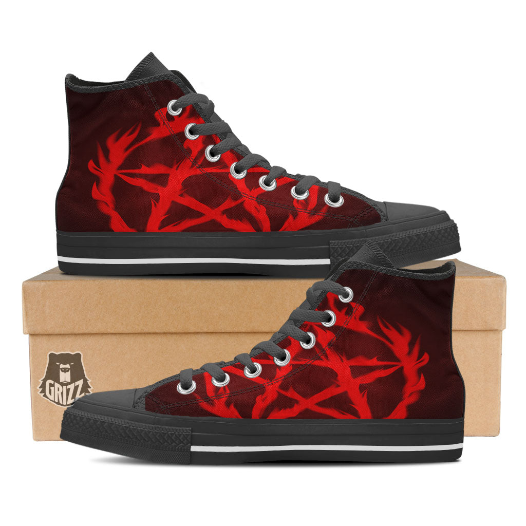 Pentagram Fiery Reversed Print Black High Top Shoes-grizzshop