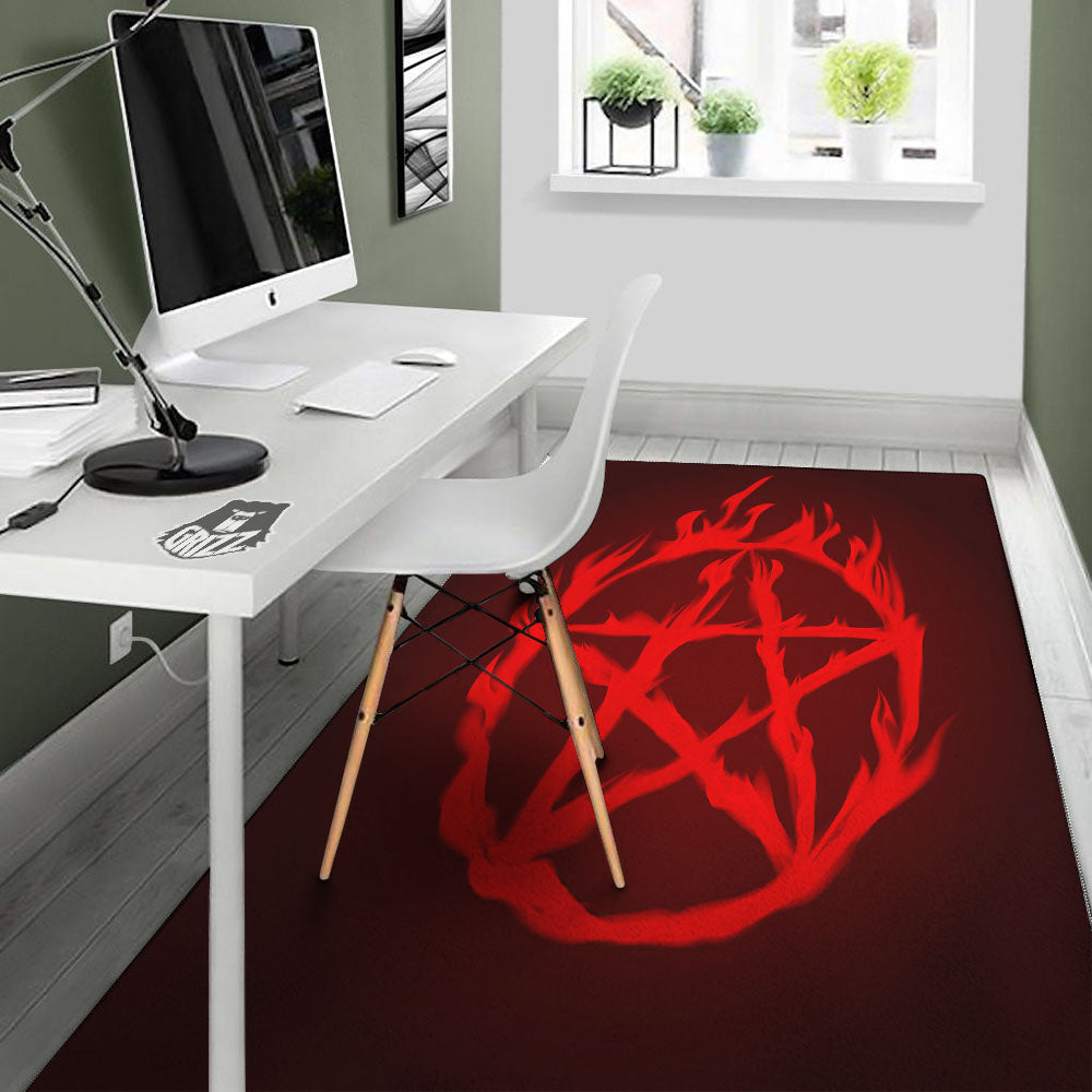 Pentagram Fiery Reversed Print Floor Mat-grizzshop