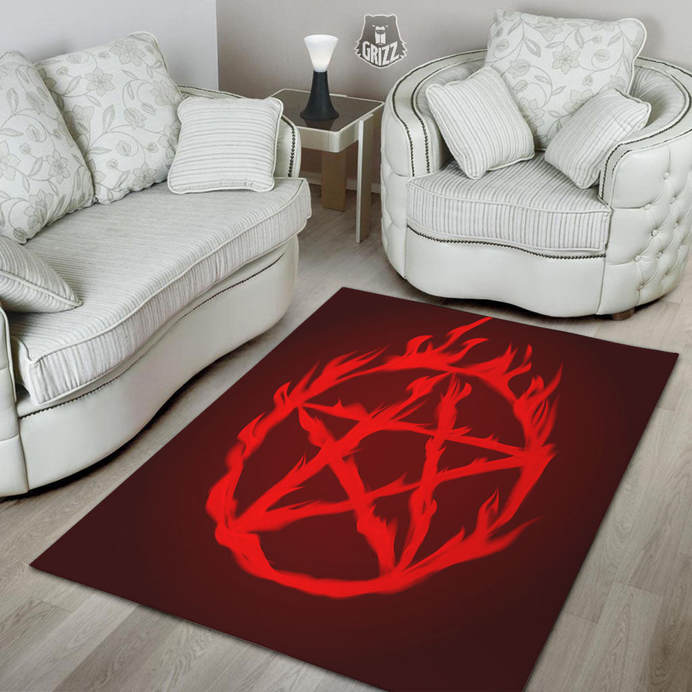 Pentagram Fiery Reversed Print Floor Mat-grizzshop