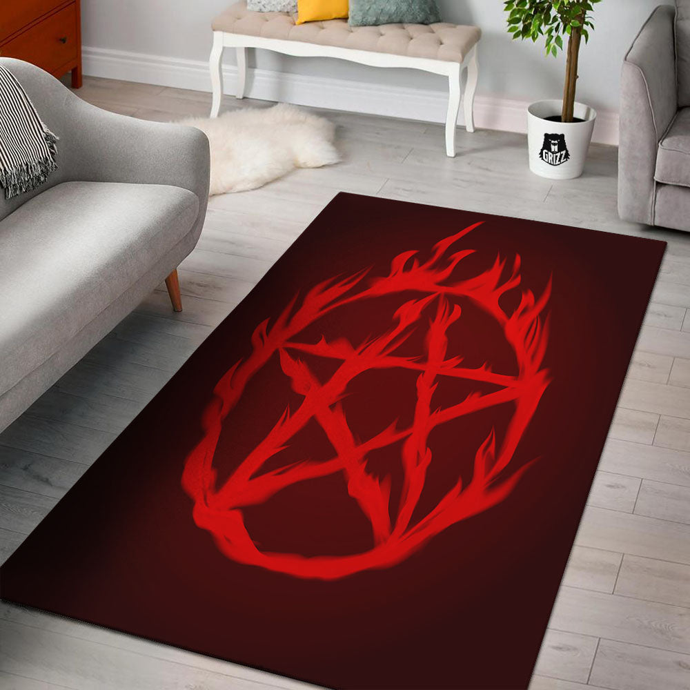 Pentagram Fiery Reversed Print Floor Mat-grizzshop