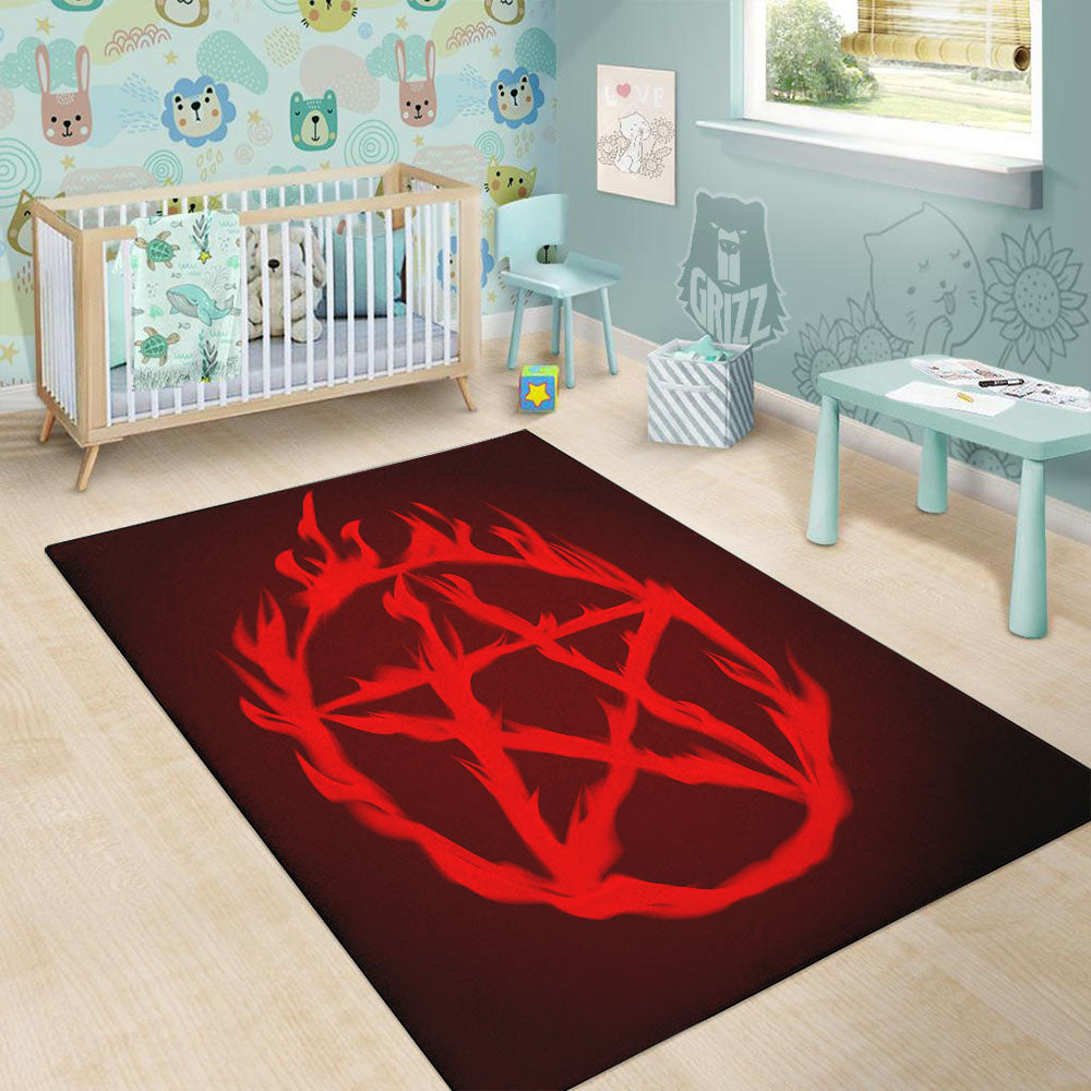 Pentagram Fiery Reversed Print Floor Mat-grizzshop