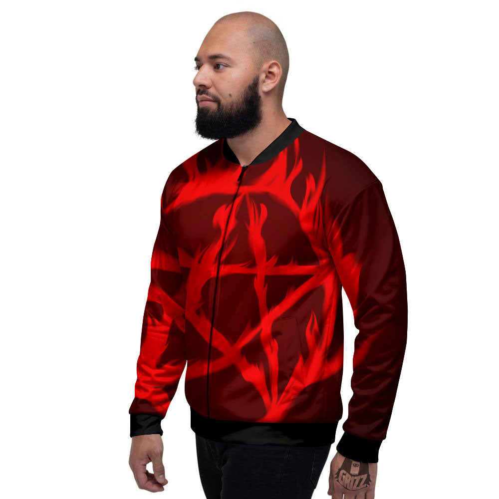 Pentagram Fiery Reversed Print Men's Bomber Jacket-grizzshop