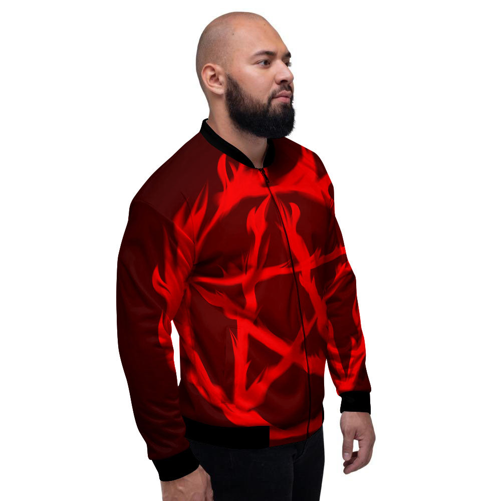 Pentagram Fiery Reversed Print Men's Bomber Jacket-grizzshop