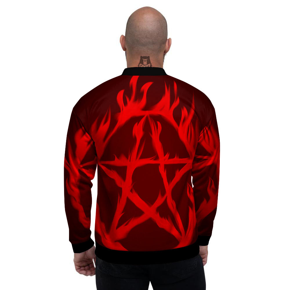 Pentagram Fiery Reversed Print Men's Bomber Jacket-grizzshop