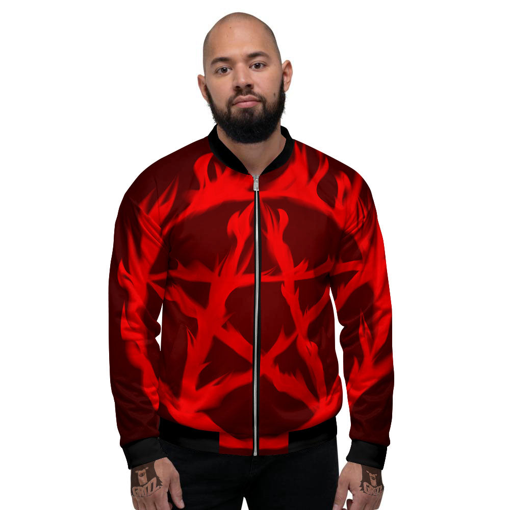 Pentagram Fiery Reversed Print Men's Bomber Jacket-grizzshop