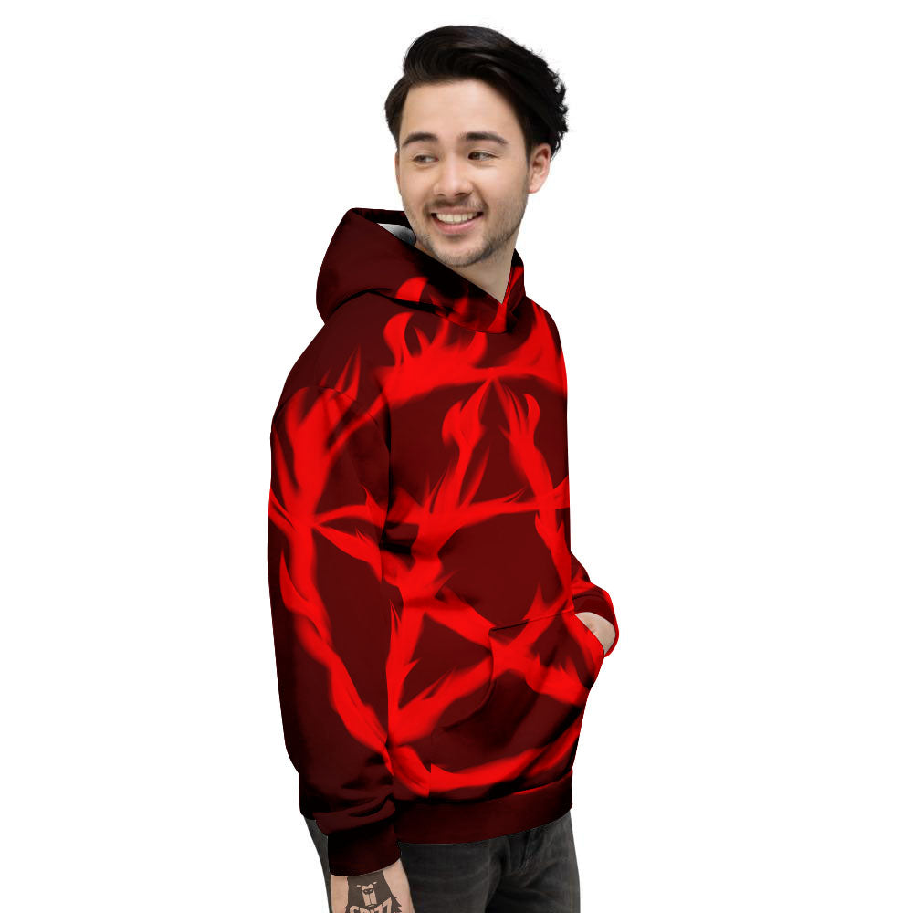 Pentagram Fiery Reversed Print Men's Hoodie-grizzshop