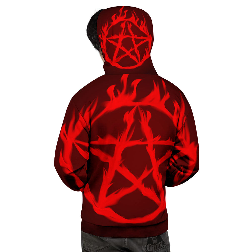 Pentagram Fiery Reversed Print Men's Hoodie-grizzshop