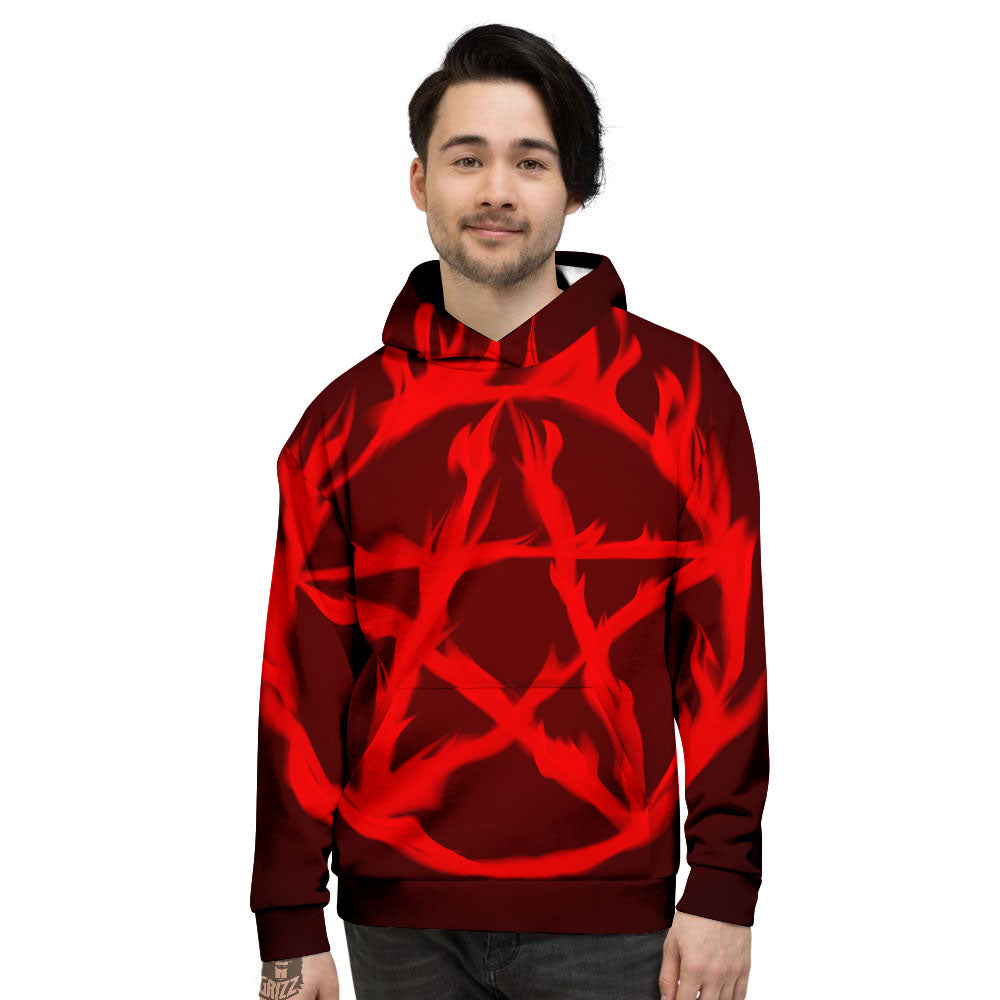 Pentagram Fiery Reversed Print Men's Hoodie-grizzshop