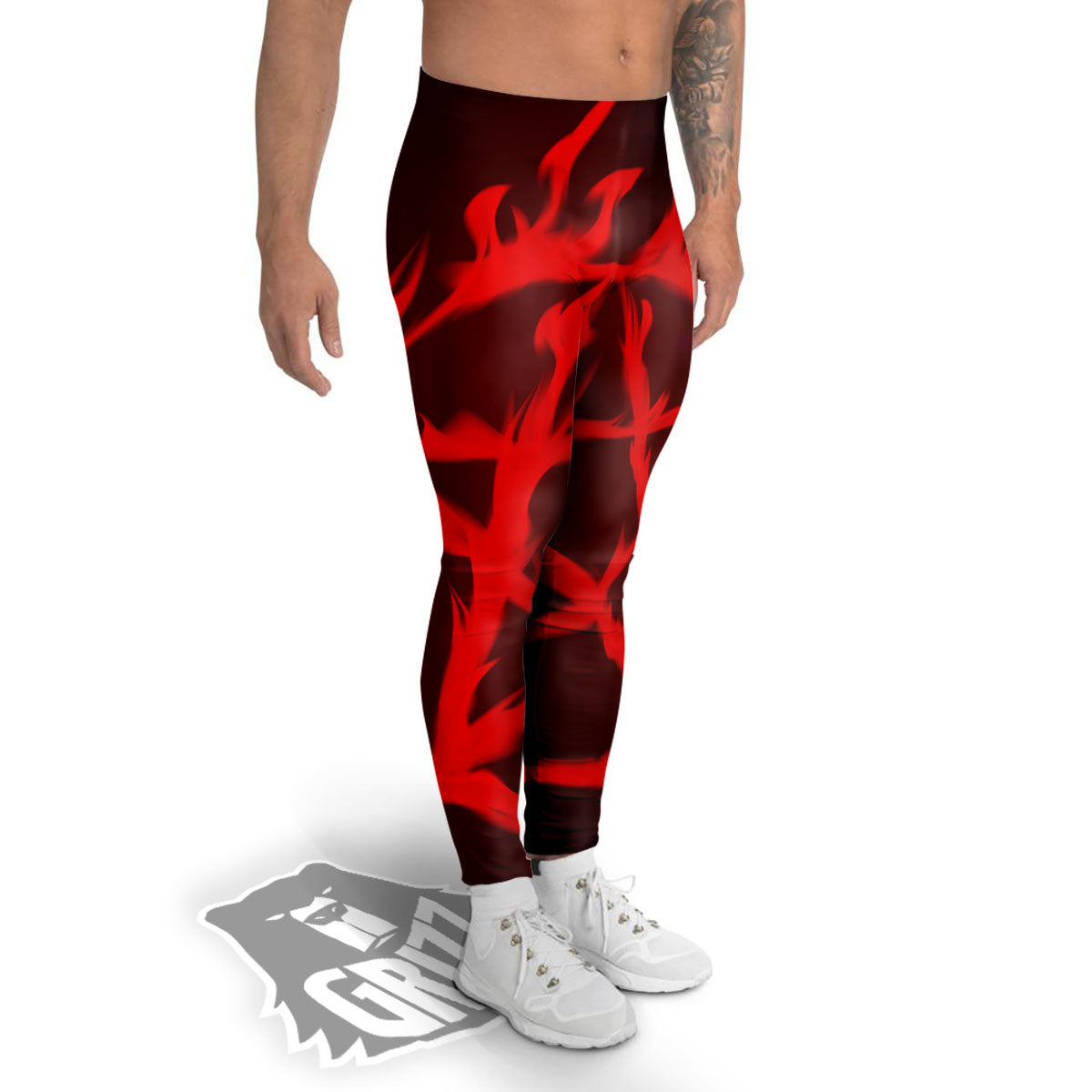 Pentagram Fiery Reversed Print Men's Leggings-grizzshop
