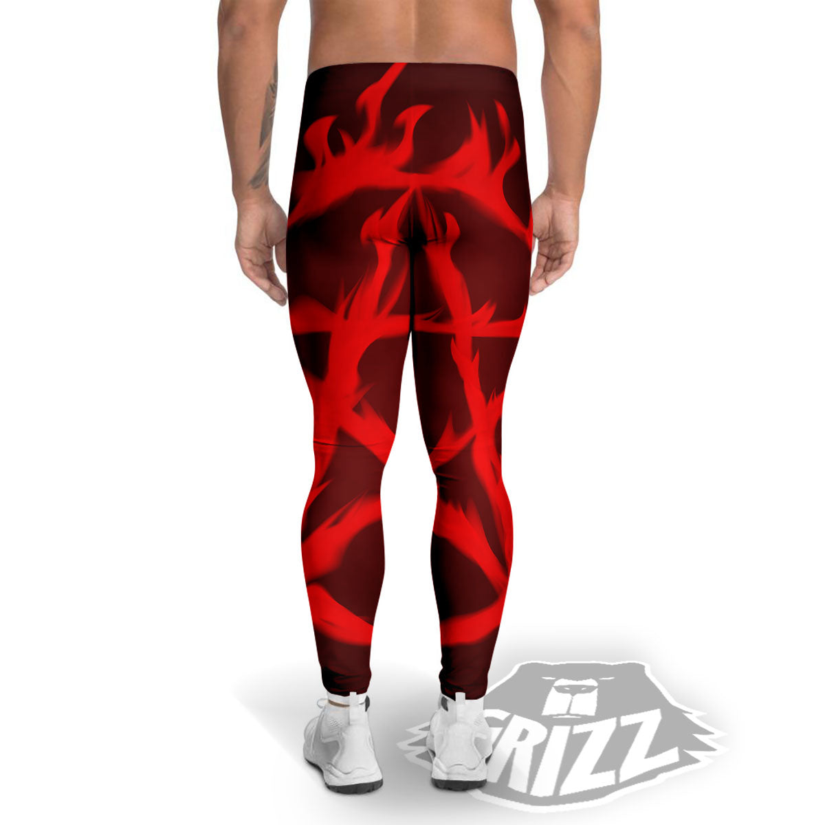 Pentagram Fiery Reversed Print Men's Leggings-grizzshop