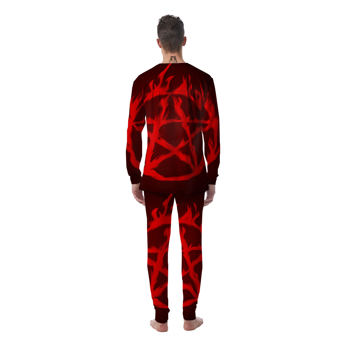 Pentagram Fiery Reversed Print Men's Pajamas-grizzshop