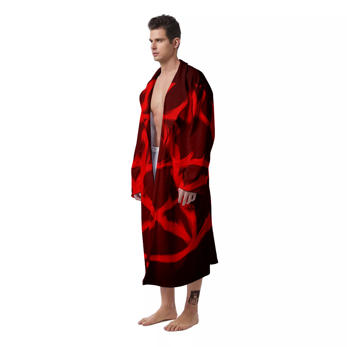 Pentagram Fiery Reversed Print Men's Robe-grizzshop