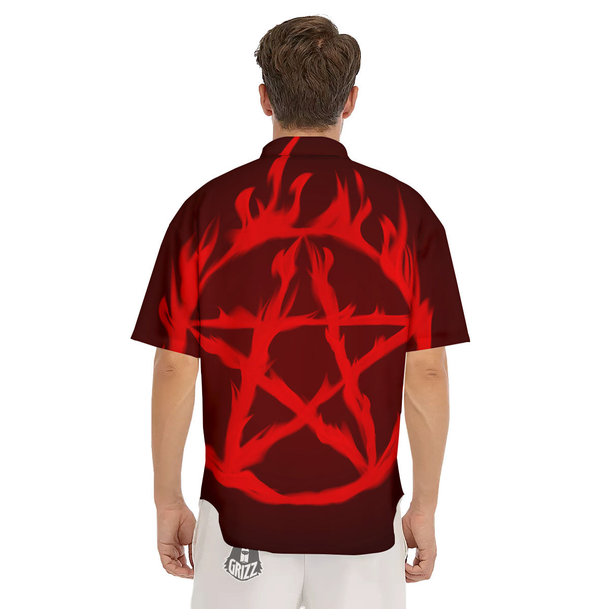 Pentagram Fiery Reversed Print Men's Short Sleeve Shirts-grizzshop