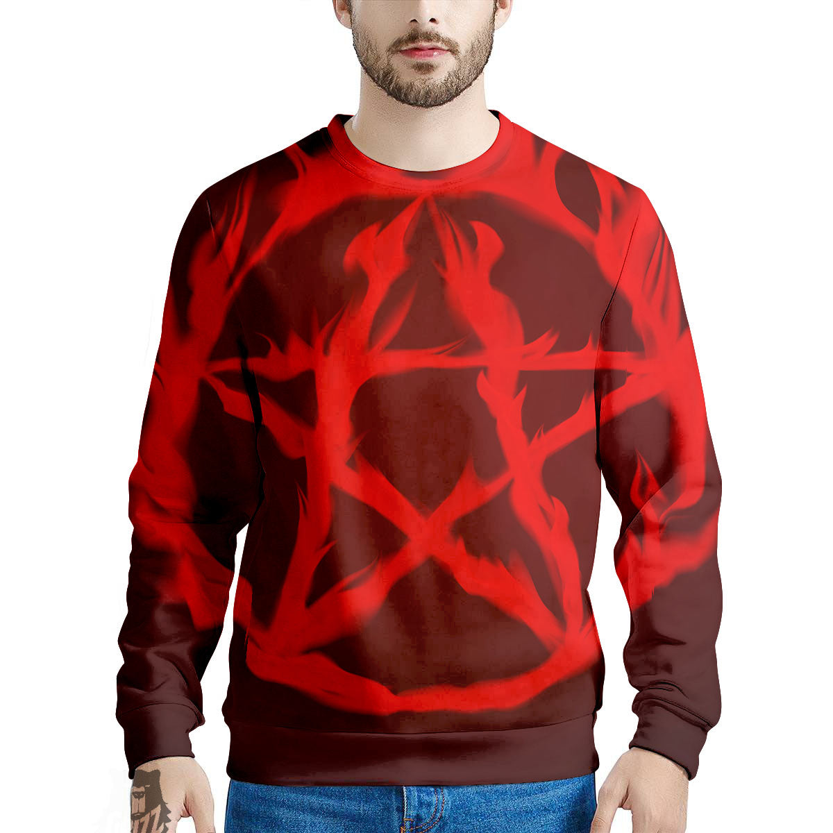 Pentagram Fiery Reversed Print Men's Sweatshirt-grizzshop