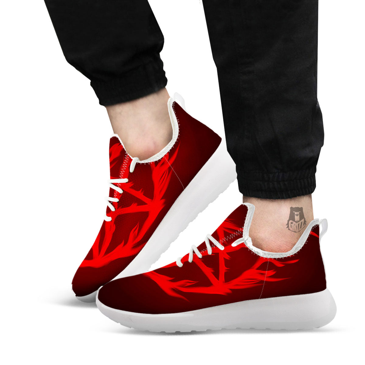 Pentagram Fiery Reversed Print White Athletic Shoes-grizzshop