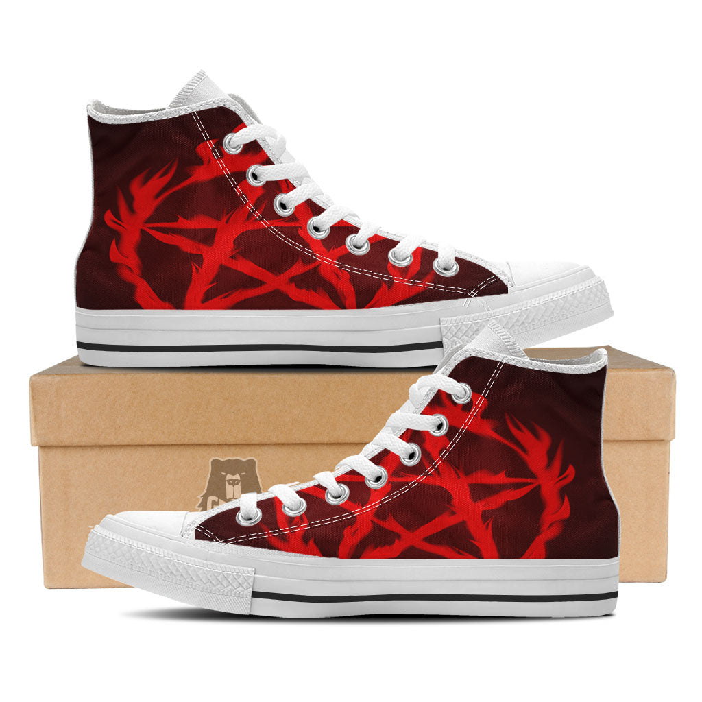 Pentagram Fiery Reversed Print White High Top Shoes-grizzshop