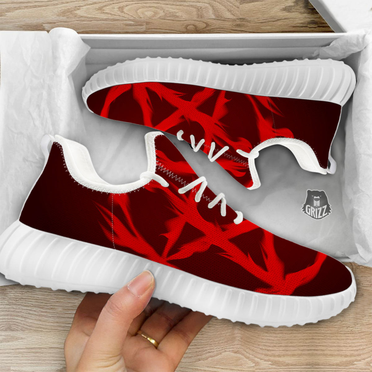 Pentagram Fiery Reversed Print White Walking Shoes-grizzshop