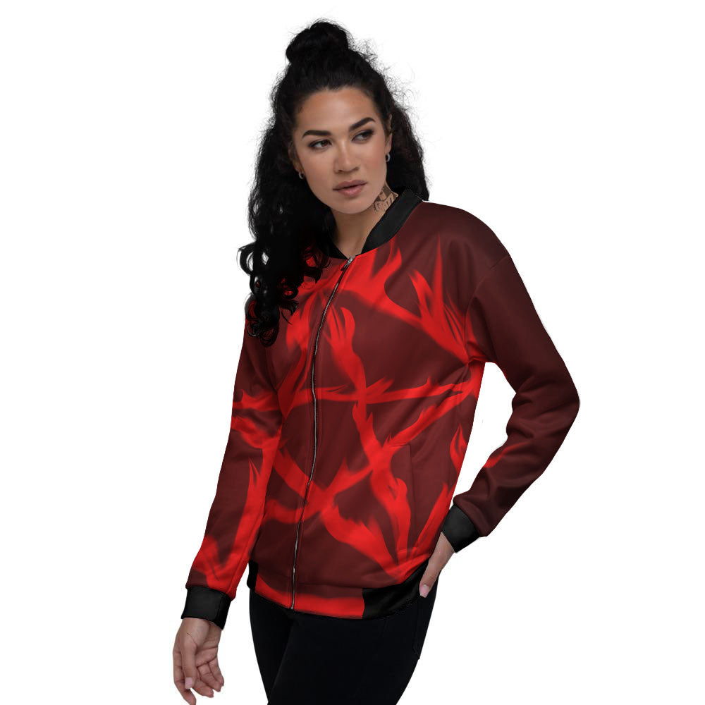 Pentagram Fiery Reversed Print Women's Bomber Jacket-grizzshop