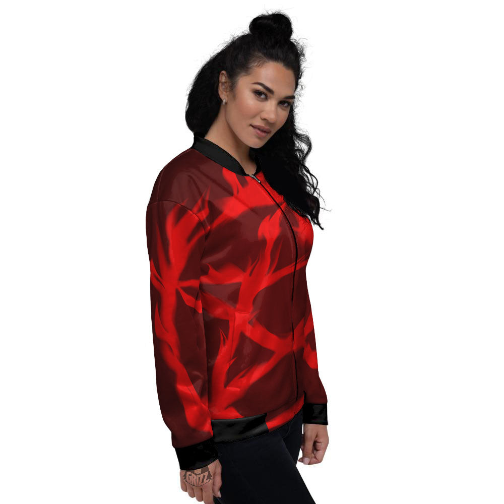 Pentagram Fiery Reversed Print Women's Bomber Jacket-grizzshop