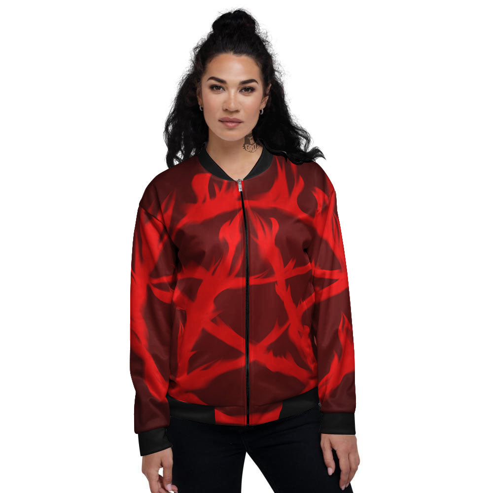 Pentagram Fiery Reversed Print Women's Bomber Jacket-grizzshop