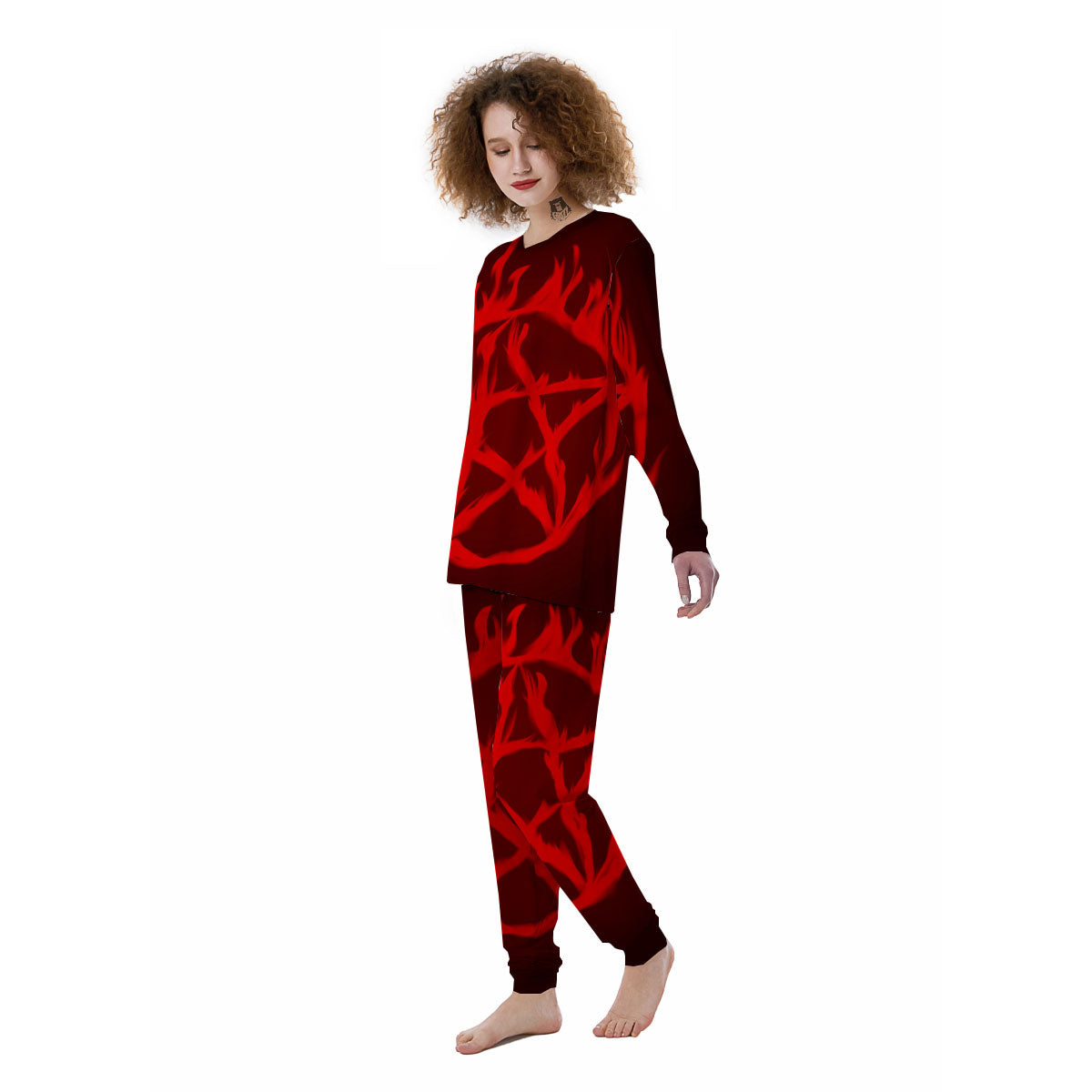 Pentagram Fiery Reversed Print Women's Pajamas-grizzshop