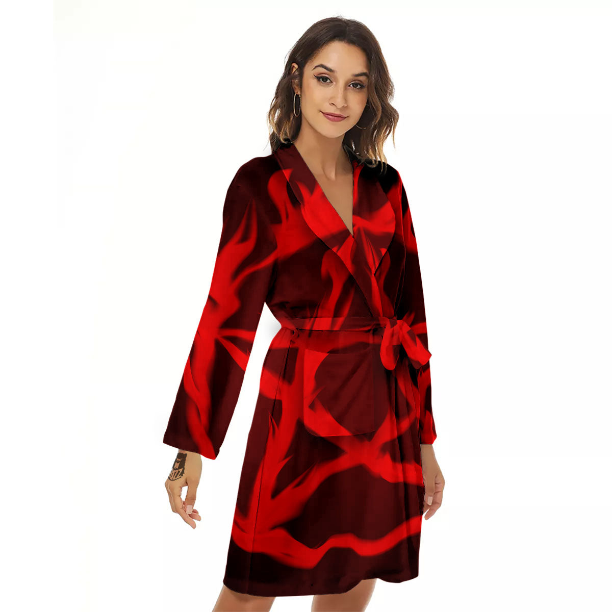 Pentagram Fiery Reversed Print Women's Robe-grizzshop